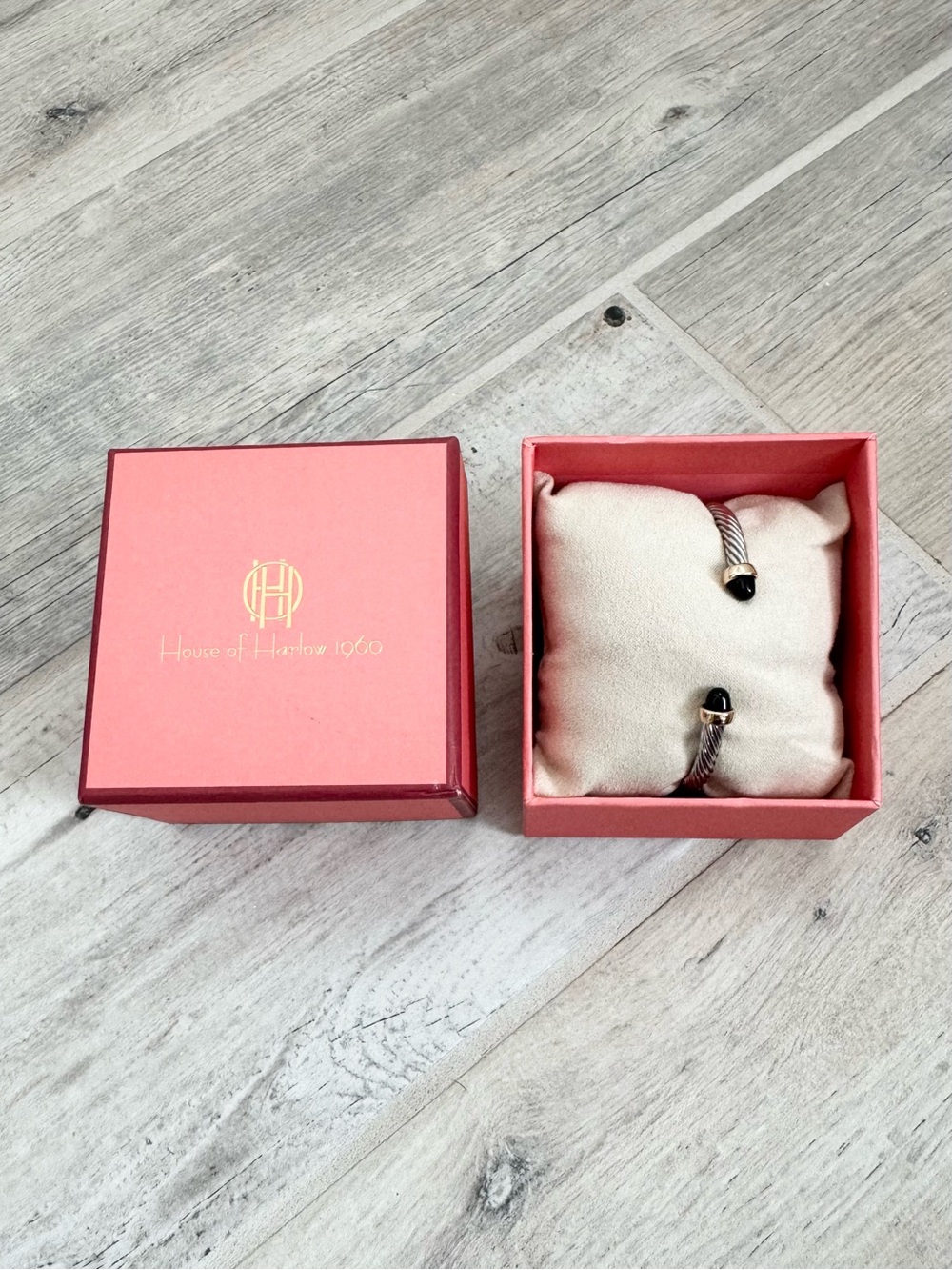 House of Harlow 1960 Black Silver Gold Cable Cuff Bracelet